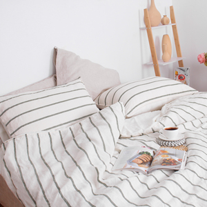 Bộ Ga Trải Giường Bằng Vải Lanh Tự Nhiên Sợi Nhuộm Sọc Sọc Sọc Vải Lanh Đã Giặt Bằng Đá - Product Image 1
