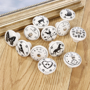 Simple and adorable animal-themed children's room cabinet handle - clock style round <b>ceramic</b> pull handle - Product Image 1