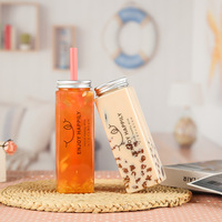 Bouteille de Boisson Jus Thé au Lait avec Couvercle et Bouchon, Emballage Portable Scellé à Emporter, Gobelet Transparent Jetable en Plastique pour Eau et Café