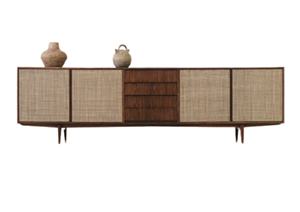 Cómoda Minimalista de Madera Maciza de Teca Elmar con Puertas de Panel Tejido y Cajones Centrales para Dormitorio, Sala de Estar o Almacenamiento - Product Image 2