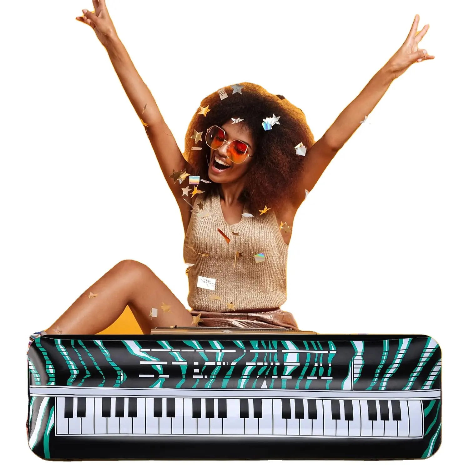 Teclado inflable Piano Rock Star Toys Accesorios de fiesta inflables Explotar para 80s 90s Fiesta temática Carnaval Suministros de cumpleaños