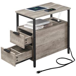 Side <strong>Table</strong> with Charging Station Narrow End <strong>Table</strong> with 2 Drawers <strong>Slim</strong> Nightstand and <strong>Bedside</strong> <strong>Table</strong> with Storage - Product Image 1
