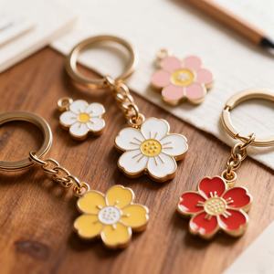 Porte-clés fantaisie de luxe en métal moulé sous pression, émail souple et dur, motif floral, pour sac ou pendentif - Vente en gros - Product Image 1