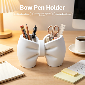 Soporte para cepillos de dientes y bolígrafos con diseño de lazo, organizador de almacenamiento doble para baño, tocador, brochas de maquillaje, artículos de papelería y regalos - Product Image 2