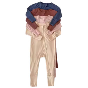 Pelele de bambú con cremallera para bebé, ropa de mameluco para bebé recién <span class=keywords><strong>nacido</strong></span>, tela Natural, ropa de dormir de bambú de Color sólido liso - Product Image 1