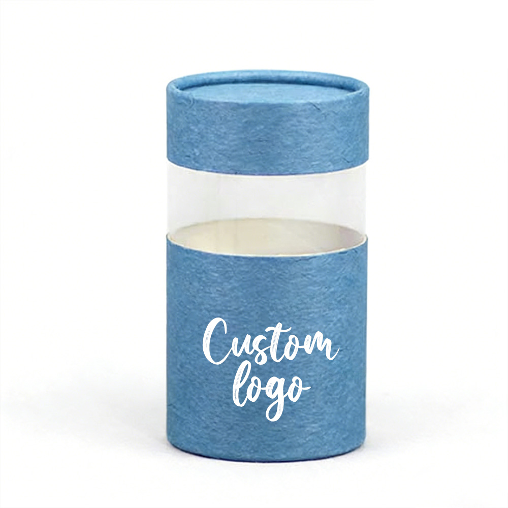 Custom Recycled Craft Paper Tube Packaging Box For Food Gifts & Craft With Clear Window And PET Film Coating
