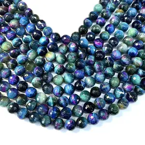 A Purple Blue Starry Sky Tiger's Eye Cut Beads Loose Beads String 380MM Tiger eye beads