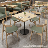 Combinaison Table et Chaises en Bois Massif Style Minimaliste Moderne pour Restaurants, Mobilier de Restaurant avec Revêtement en Coton pour Salons de Thé et Restaurants