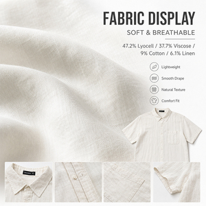 Chemise décontractée pour homme en mélange de lin et de lyocell, manches courtes, logo personnalisé de haute qualité, chemise boutonnée de plage estivale haut de gamme - Product Image 2