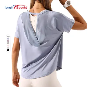 Быстросохнущий женский дизайн с открытой спиной, футболки с короткими рукавами и круглым вырезом, тренировочные толстовки, Свободная блузка для бега, танцевальные футболки