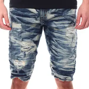 AeeDenim Custom Designers Short Jeans men Heavy Blue Wash Rigged Distressed Stretch Relaxed Flit Men's Rigid Denim Jeans Shorts