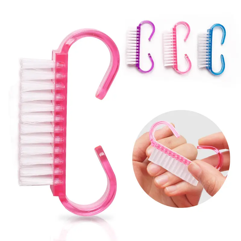 Vendita calda rosa detergente Pedicure Manicure pulizia unghie unghie spazzole per la polvere manico Grip spazzola per unghie