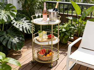 Estante moderno de travertino de 3 niveles, marco de Metal para uso diario para <span class=keywords><strong>el</strong></span> hogar, <span class=keywords><strong>Bar</strong></span>, apartamento, sala de estar, comedor, carrito de Hotel para Cocina - Product Image 4