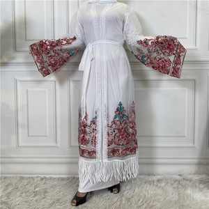 Cárdigan largo de poliéster con estampado para mujer, ropa musulmana islámica Abaya, bonito diseño - Product Image 4