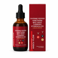 En stock : Complément alimentaire liquide en gouttes pour le soutien de la circulation cardiaque, à base de Poivre de Cayenne, Aubépine, Racine de Betterave, Curcuma, K2 D3, 60ml, OEM en vrac