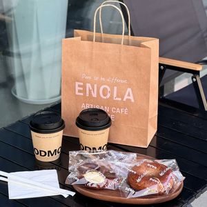 Sac en papier kraft personnalisé pour boulangerie, vente en gros, brun et blanc, pour restauration rapide, sac à emporter avec logo personnalisé - Product Image 2