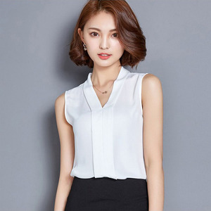 Sommer Günstige ärmellose weiße Frauen Bluse Elegante Tops V-Ausschnitt Büro Damen Casual Blusas Mujer - Product Image 1