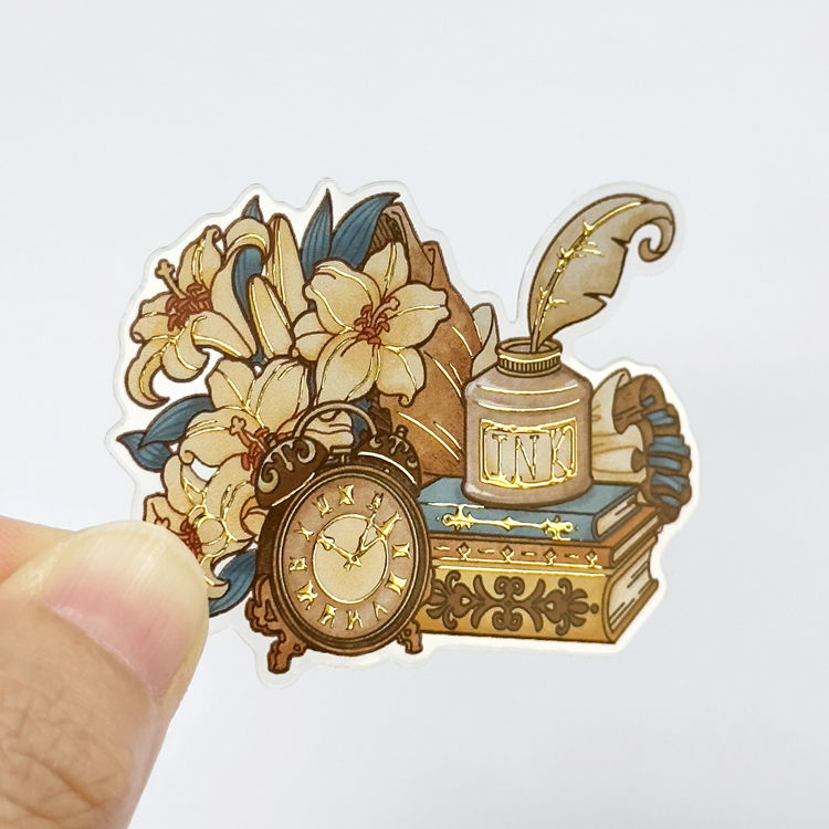 Transparent PET/BOPP sticker with gold foil example