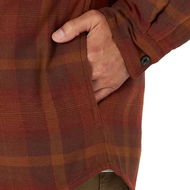 2024 New Hot Bán dệt Mens trùm đầu flannel Áo sơ mi áo khoác dài tay áo