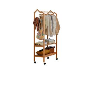 Zide Solid Wood Floor Standing Clothes <b>Rack</b> Cherry Wood 90cm With Wheels Open <b>Wardrobe</b> For Home Bedroom Use - Product Image 5