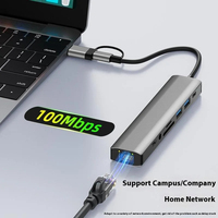 Hub USB-C 9-en-2 en alliage d'aluminium avec adaptateur Ethernet 100M et lecteur de cartes SD/TF pour MacBook Pro et ordinateurs portables