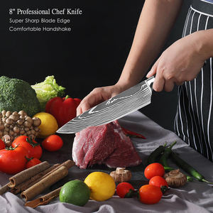 最低注文数なし ダマスカス模様 シェフナイフ レーザー彫刻 ブランク 8インチ プロ仕様 日本製 キッチンナイフ ギフトセット - Product Image 4