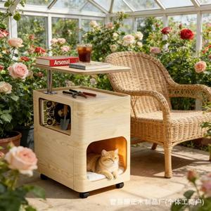 Mesita de noche de madera maciza para gatos, estilo italiano de lujo ligero, mueble multifuncional para mascotas para dormitorio y - Product Image 3