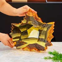 Plateau à fruits en cristal fait main haut de gamme, design créatif, en forme de feuille d'érable jaune, luxe léger, vente en gros