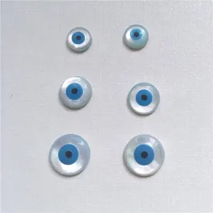 Natural mother of pearl shell round cut Turkish evil eye for inlaid cabochon jewelry