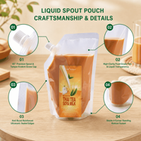 Pochettes souples personnalisées imprimées en héliogravure avec bec verseur pour Bubble Tea et boissons liquides, emballage PET/PE avec bouchon à vis