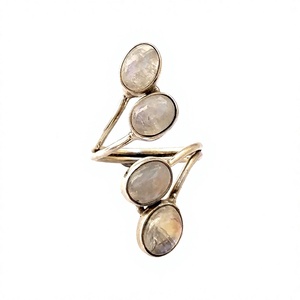 Anillo de piedra lunar ajustable para mujer, 8mm, hecho a mano, Plata de Ley 925, 6 piedras, forma ovalada - Product Image 1