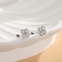 Pendientes de Oro Sólido de 18K con Trébol de Cuatro Hojas y Diamantes Cultivados en Laboratorio para Mujer, con Cierre de Rosca, Joyería Minimalista