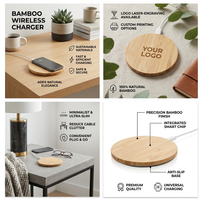 Mini chargeur sans fil en bambou et bois avec câble intégré, base de charge rapide 15W pour la charge de téléphones mobiles