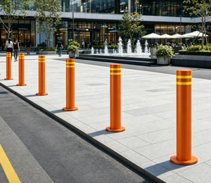 Bolardo de Seguridad Fijo de Acero Inoxidable con Recubrimiento en Polvo Naranja, con Doble Banda Reflectante para la Seguridad del Tráfico y Estacionamiento - Product Image 5