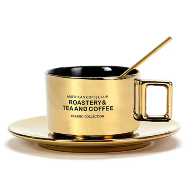 Großhandel benutzer definierte Logo Keramik Tasse & Untertasse Set wieder verwendbare niedliche Luxus Porzellan Tasse für Espresso Kaffee Tee Milch Wasser Getränk Camp