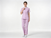 Ensemble d'uniformes infirmiers pour femmes en coton et polyester tissé, col mandarin rose, taille cintrée, pour hôpital et clinique
