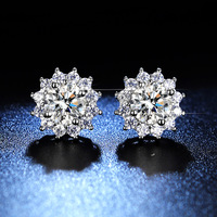 Boucles d'oreilles en cuivre à la mode avec motif de tournesol dans la première neige, bijoux, boucles d'oreilles en moissanite 0,5 ct pour femmes