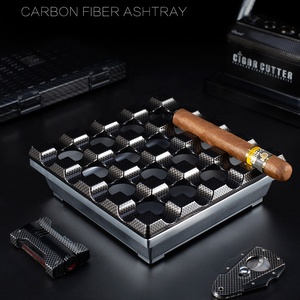 <span class=keywords><strong>Cendrier</strong></span> JF-2019N luxe JIFENG en fibre de carbone, 16 trous pour usage extérieur, coupe-vent, grande taille, carré, en métal, pour magasin de cigares - Product Image 4