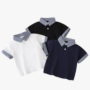 Polo de Manga Corta para Niños, Camiseta de Verano para Niños Pequeños, Cuello Solapa a Cuadros, 100% Algodón, Estilo Moderno - Product Image 3