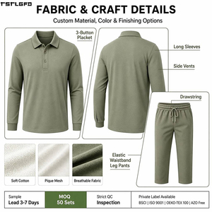Ensembles de polos à manches longues avec logo personnalisé, en coton piqué lourd, pour hommes, vêtements d'extérieur, fabricants de vêtements, vente en gros - Product Image 2