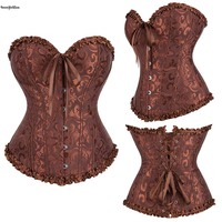 Corsets de maintien de la taille en dentelle, grandes tailles XXS-XXXXXXL, corselets gothiques vintage à volants, noir, marron, bleu, rose, vert, pour femme