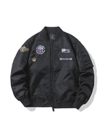 Blouson aviateur MA1 brodé multi-badges, col baseball, style vintage décontracté