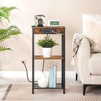 Table d'appoint à 3 niveaux avec plateau en bois massif et structure métallique, étagère de rangement, station de charge USB intégrée, armoire de chevet de 30 pouces de hauteur