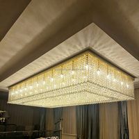 Lustre rectangulaire de luxe en verre cristal, à montage encastré, avec pampilles en cristal K9, idéal pour les projets de hall d'hôtel
