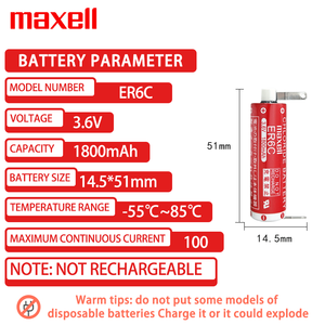   <span class=keywords><strong>ER6C</strong></span> 3,6V AA 1800mAh Primäre Lithium-Batterie für SPS-Programmierbare Steuerungen - Product Image 2