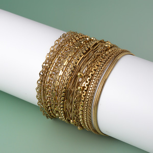 Bracelets en acier inoxydable plaqué or 18 carats pour femmes, chaîne fine |   Bijoux de mode en gros, styles multiples, style INS minimaliste - Product Image 2