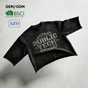 Street Style Distressed Acid <b>Wash</b> Men's T-Shirt Custom High Quality Crewnck Oversized Digital Print Boxy Cropped Fit Tshirt - Product Image 1