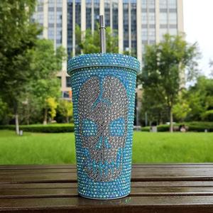 การออกแบบใหม่Bling Rhinestoneคริสตัลโครงกระดูกผีหน้าแก้วRhinestone Tumblerพร้อมฟางRhinestoneถ้วย - Product Image 3