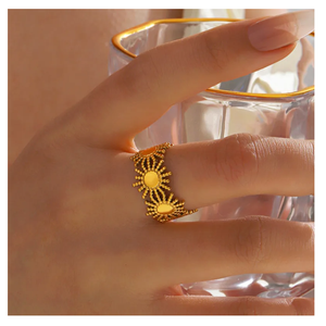 Women's Premium Quality 18K PVD Gold Plated Stainless Steel Sun Shape Wide <b>Open</b> Adjustable Accessory Sweet <b>Ring</b> Fashion <b>Rings</b> - Product Image 3