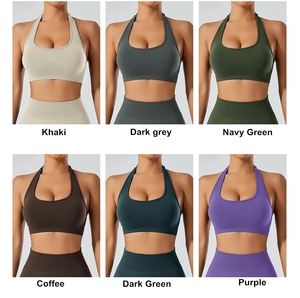 Soutien-gorge de sport pour <span class=keywords><strong>femme</strong></span> grande taille, sans couture, respirant, à maintien élevé, style halter, pour yoga et fitness, avec coussinets amovibles – Meilleure vente - Product Image 5